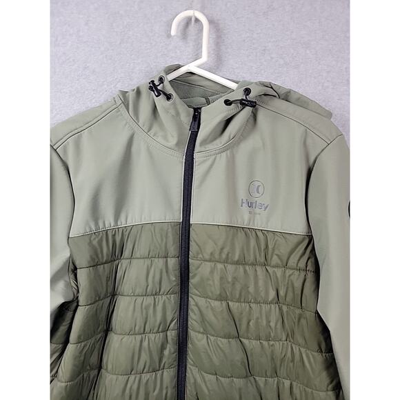 Hurley Army Green LS Windproof 3 Layer Tech Full Zip Hooded Jacket Men's Medium - Picture 3 of 12